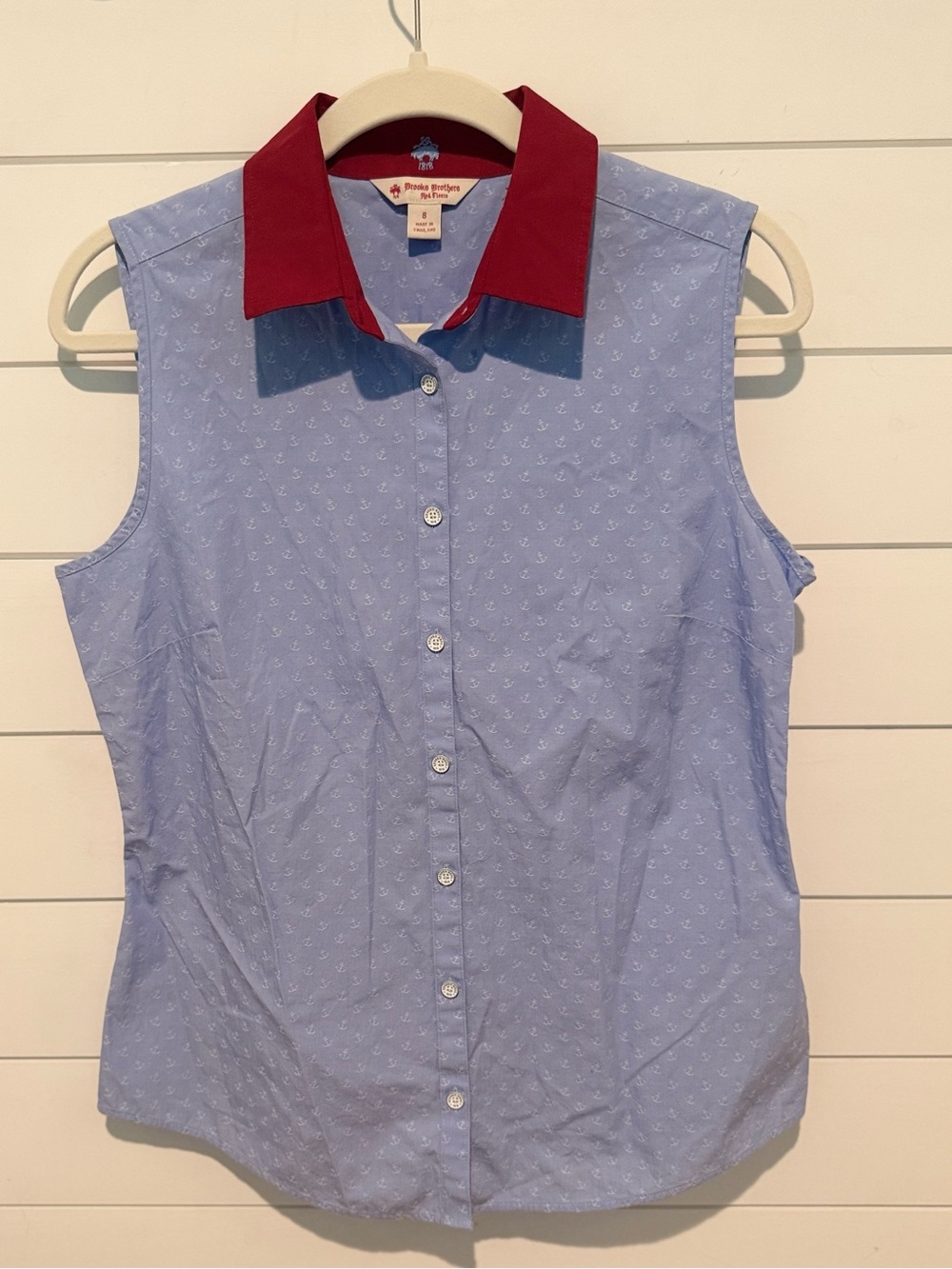 Brooks Brothers‎ Sleeveless Anchor Print Blouse Coastal Grandma 100% Cotton Sz 8
